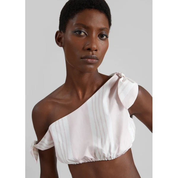 The Frankie Shop Rosie Tie Top - Pink Stripe - Oversized Minimalist Tops in Multicolour - Shop at Luxury Shoes 