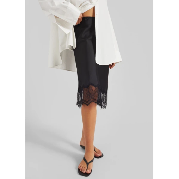 The Frankie Shop Rosyth Lace Midi Skirt - Black - Oversized Minimalist Skirts in Black - Shop at Luxury Shoes 