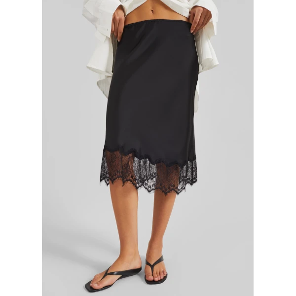 The Frankie Shop Rosyth Lace Midi Skirt - Black - Oversized Minimalist Skirts in Black - Shop at Luxury Shoes 