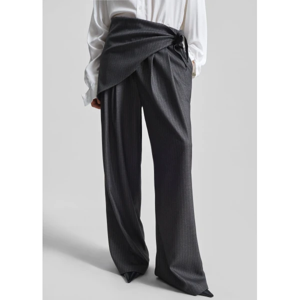 The Frankie Shop Rovigo Scarf Wrap Pants - Grey Stripe - Oversized Minimalist Pants in Multicolour - Shop at Luxury Shoes 
