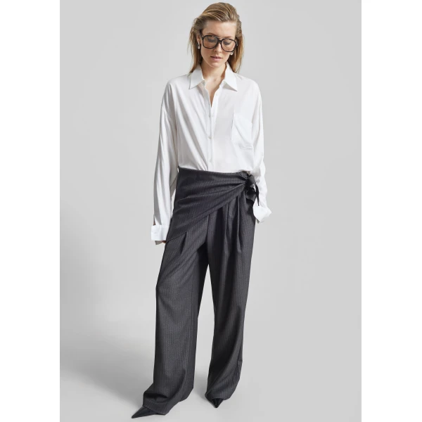 The Frankie Shop Rovigo Scarf Wrap Pants - Grey Stripe - Oversized Minimalist Pants in Multicolour - Shop at Luxury Shoes 