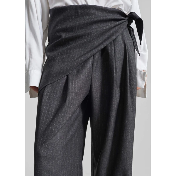 The Frankie Shop Rovigo Scarf Wrap Pants - Grey Stripe - Oversized Minimalist Pants in Multicolour - Shop at Luxury Shoes 