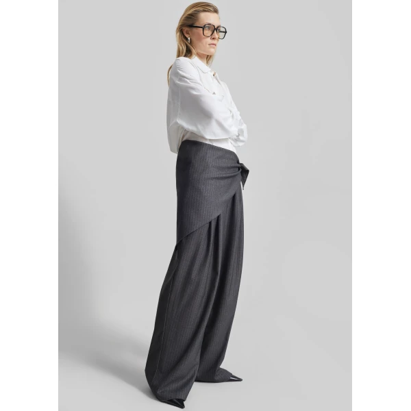 The Frankie Shop Rovigo Scarf Wrap Pants - Grey Stripe - Oversized Minimalist Pants in Multicolour - Shop at Luxury Shoes 