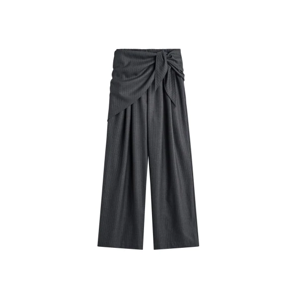 The Frankie Shop Rovigo Scarf Wrap Pants - Grey Stripe - Oversized Minimalist Pants in Multicolour - Shop at Luxury Shoes 