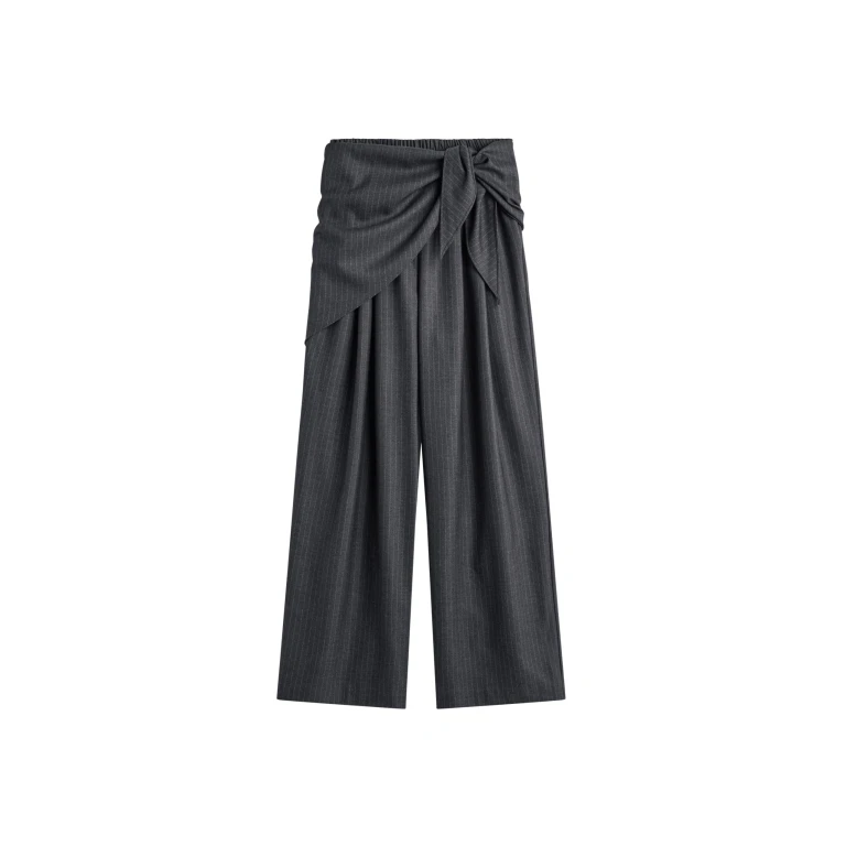 The Frankie Shop Rovigo Scarf Wrap Pants - Grey Stripe - Oversized Minimalist Pants in Multicolour - Shop at Luxury Shoes 