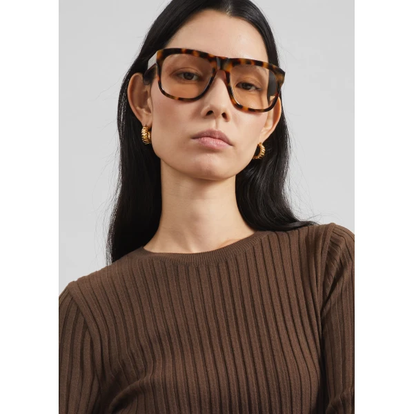 The Frankie Shop Ruan Ribbed Knit Top - Brown - Oversized Minimalist Tops in Beige - Shop at Luxury Shoes 