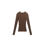 The Frankie Shop Ruan Ribbed Knit Top - Brown - Oversized Minimalist Tops in Beige - Shop at Luxury Shoes 
