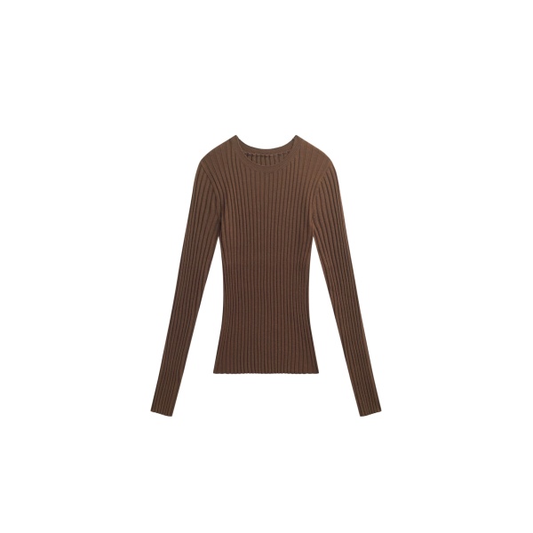 The Frankie Shop Ruan Ribbed Knit Top - Brown - Oversized Minimalist Tops in Beige - Shop at Luxury Shoes 