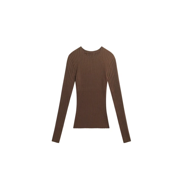 The Frankie Shop Ruan Ribbed Knit Top - Brown - Oversized Minimalist Tops in Beige - Shop at Luxury Shoes 