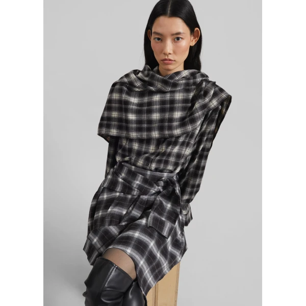 The Frankie Shop Rue Scarf Shirt - Black Plaid - Oversized Minimalist Tops in Multicolour - Shop at Luxury Shoes 