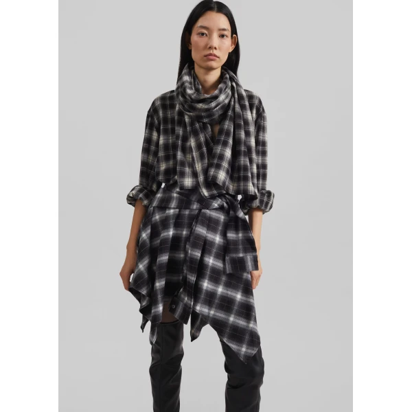 The Frankie Shop Rue Scarf Shirt - Black Plaid - Oversized Minimalist Tops in Multicolour - Shop at Luxury Shoes 
