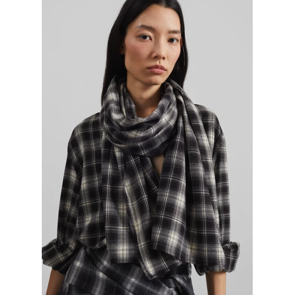 The Frankie Shop Rue Scarf Shirt - Black Plaid - Oversized Minimalist Tops in Multicolour - Shop at Luxury Shoes 