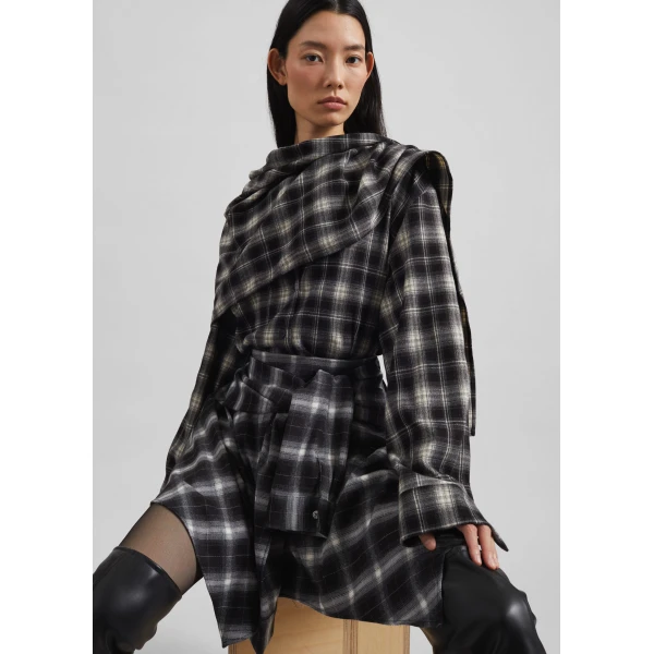 The Frankie Shop Rue Scarf Shirt - Black Plaid - Oversized Minimalist Tops in Multicolour - Shop at Luxury Shoes 