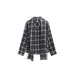 The Frankie Shop Rue Scarf Shirt - Black Plaid - Oversized Minimalist Tops in Multicolour - Shop at Luxury Shoes 