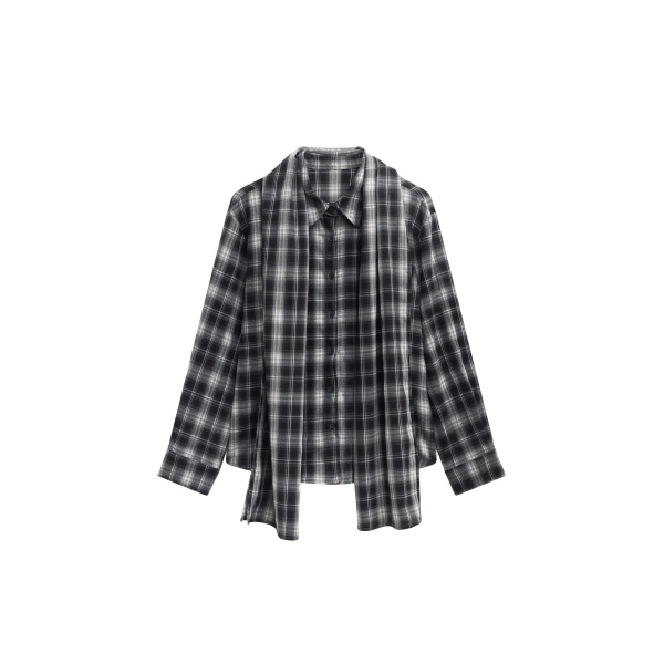 The Frankie Shop Rue Scarf Shirt - Black Plaid - Oversized Minimalist Tops in Multicolour - Shop at Luxury Shoes 