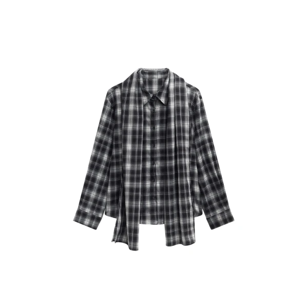 The Frankie Shop Rue Scarf Shirt - Black Plaid - Oversized Minimalist Tops in Multicolour - Shop at Luxury Shoes 