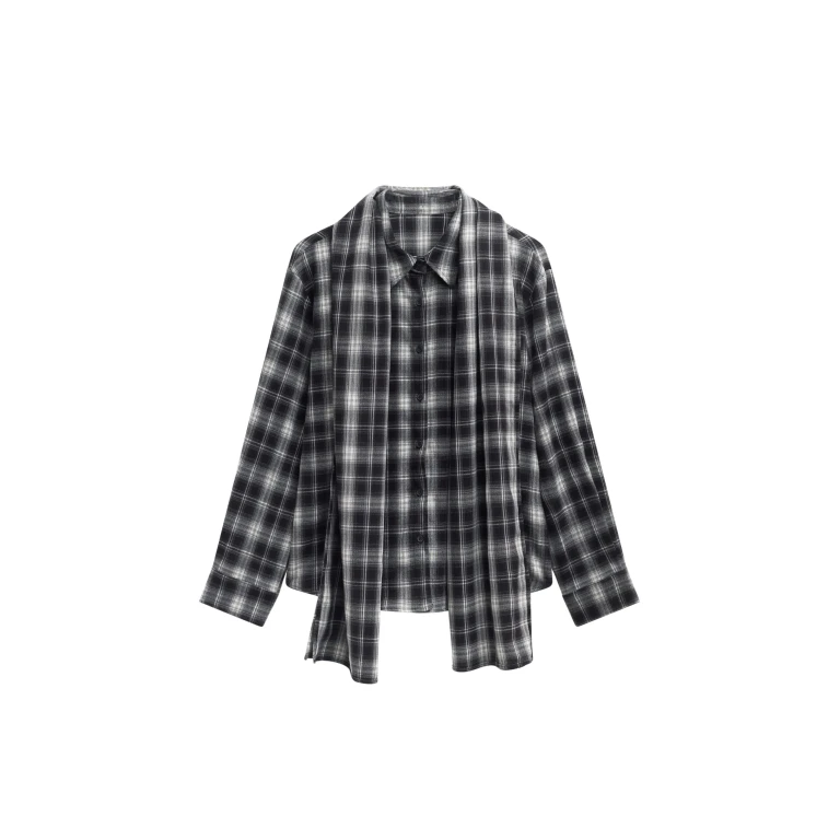 The Frankie Shop Rue Scarf Shirt - Black Plaid - Oversized Minimalist Tops in Multicolour - Shop at Luxury Shoes 