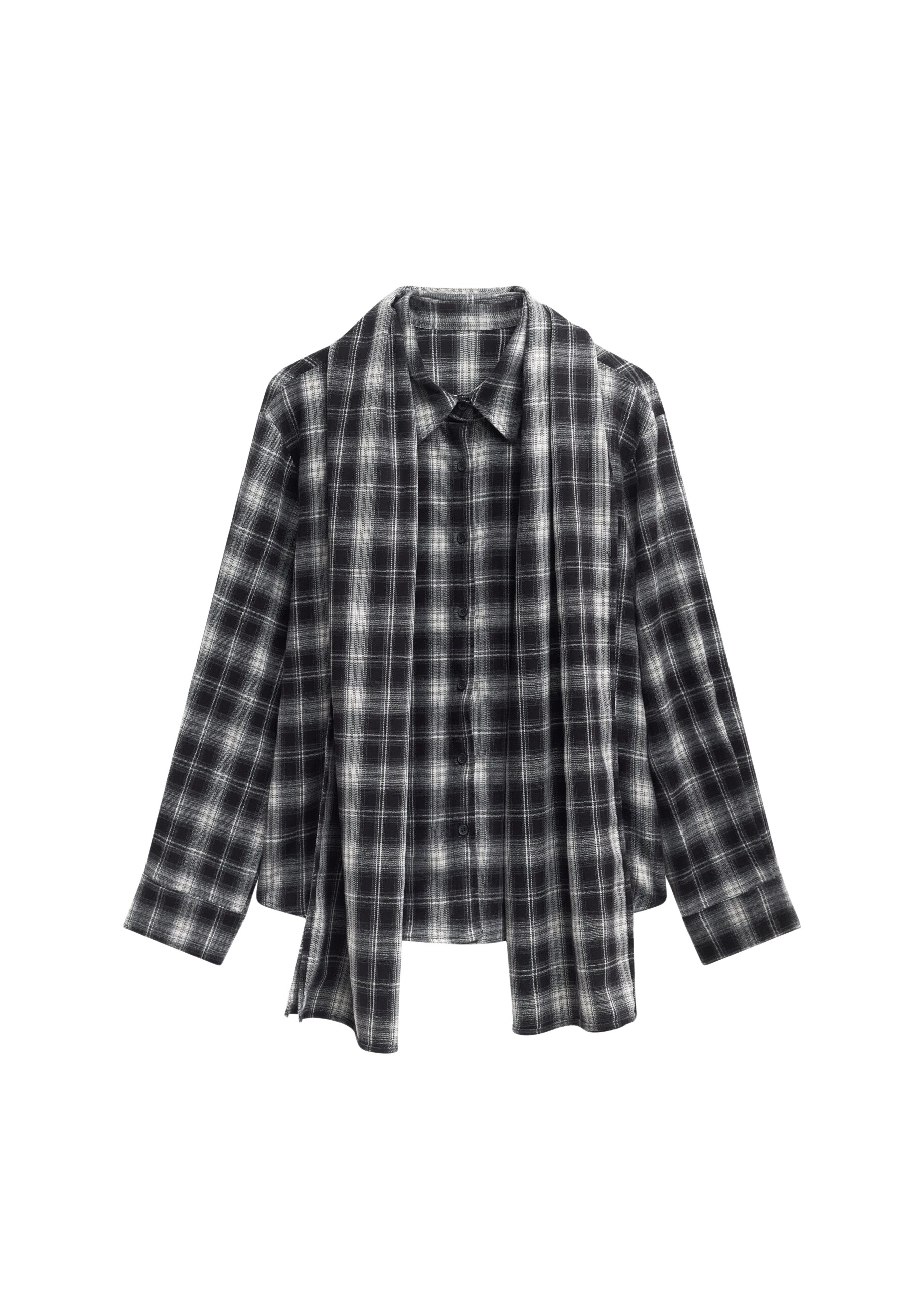 The Frankie Shop Rue Scarf Shirt - Black Plaid - Oversized Minimalist Tops in Multicolour - Shop at Luxury Shoes 