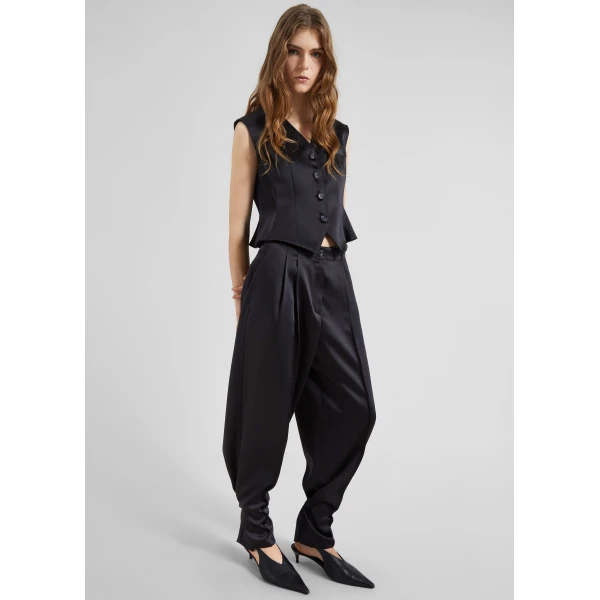 The Frankie Shop Rui Satin Trousers - Black - Oversized Minimalist Pants in Black - Shop at Luxury Shoes 