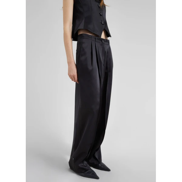 The Frankie Shop Rui Satin Trousers - Black - Oversized Minimalist Pants in Black - Shop at Luxury Shoes 