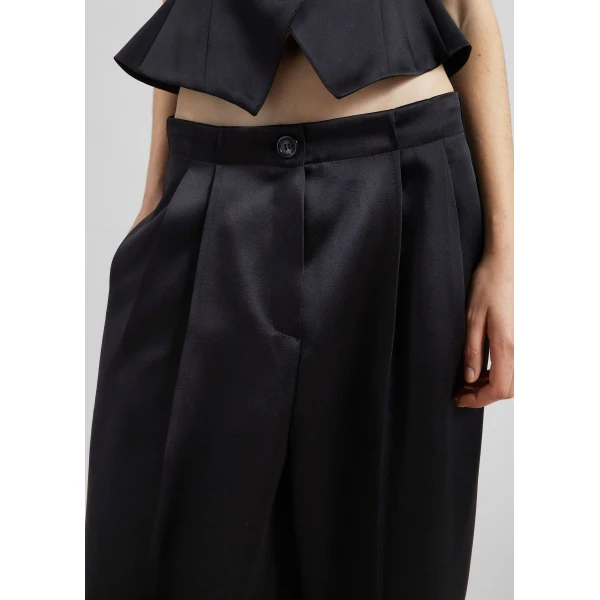 The Frankie Shop Rui Satin Trousers - Black - Oversized Minimalist Pants in Black - Shop at Luxury Shoes 