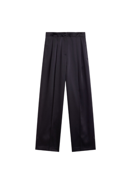 The Frankie Shop Rui Satin Trousers - Black - Oversized Minimalist Pants in Black - Shop at Luxury Shoes 