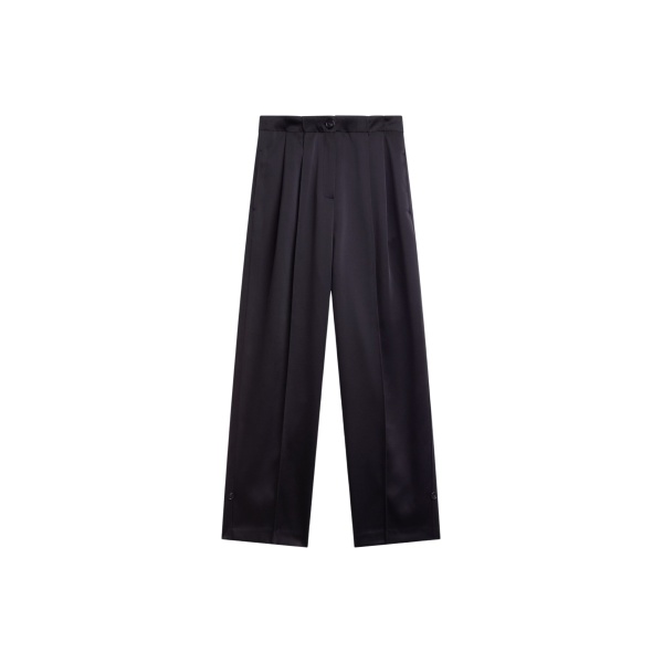 The Frankie Shop Rui Satin Trousers - Black - Oversized Minimalist Pants in Black - Shop at Luxury Shoes 