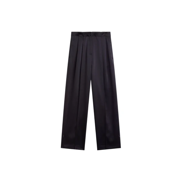 The Frankie Shop Rui Satin Trousers - Black - Oversized Minimalist Pants in Black - Shop at Luxury Shoes 