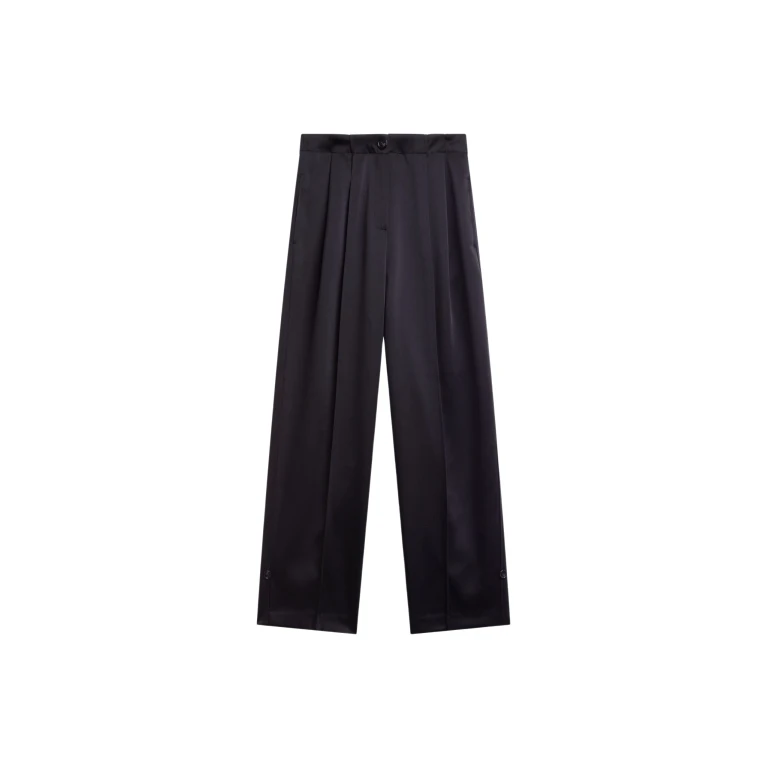 The Frankie Shop Rui Satin Trousers - Black - Oversized Minimalist Pants in Black - Shop at Luxury Shoes 
