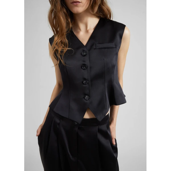 The Frankie Shop Rui Satin Vest - Black - Oversized Minimalist Jackets in Black - Shop at Luxury Shoes 