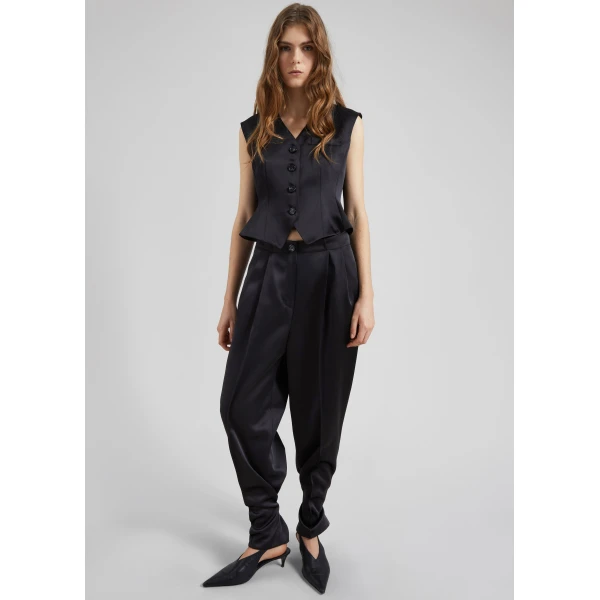 The Frankie Shop Rui Satin Vest - Black - Oversized Minimalist Jackets in Black - Shop at Luxury Shoes 