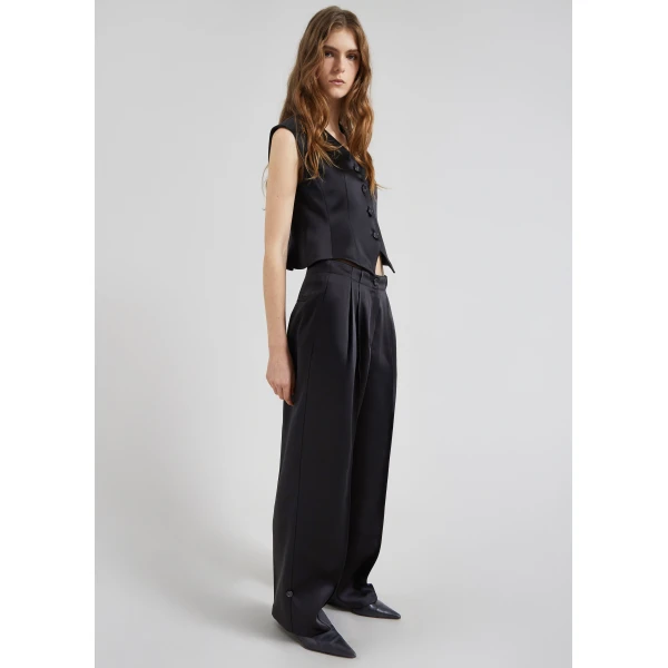 The Frankie Shop Rui Satin Vest - Black - Oversized Minimalist Jackets in Black - Shop at Luxury Shoes 