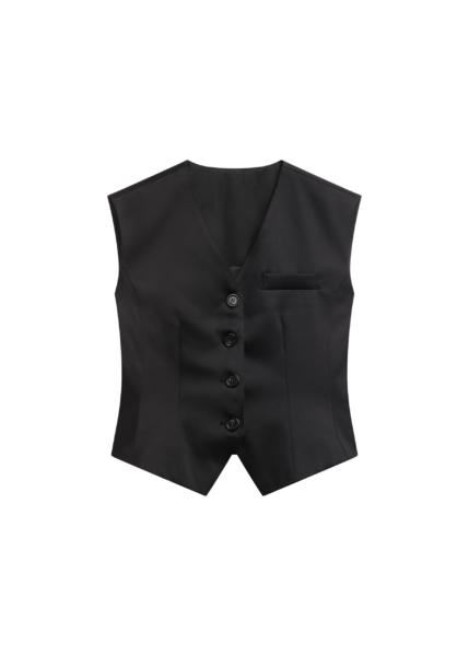 The Frankie Shop Rui Satin Vest - Black - Oversized Minimalist Jackets in Black - Shop at Luxury Shoes 