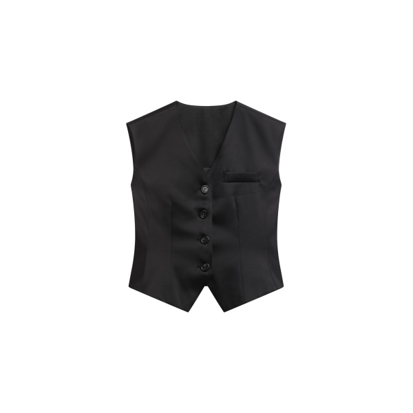 The Frankie Shop Rui Satin Vest - Black - Oversized Minimalist Jackets in Black - Shop at Luxury Shoes 