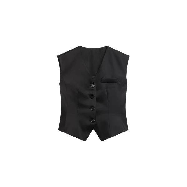 The Frankie Shop Rui Satin Vest - Black - Oversized Minimalist Jackets in Black - Shop at Luxury Shoes 