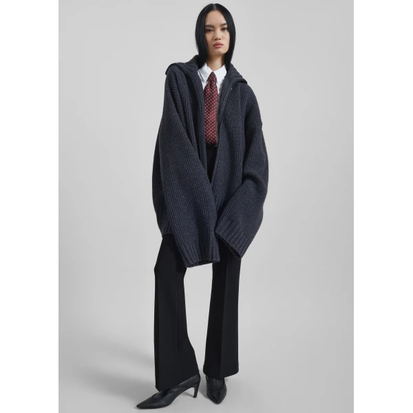 The Frankie Shop Saclay Oversized Zip-Up Cardigan - Charcoal - Oversized Minimalist Knitwear in Grey - Shop at Luxury Shoes 