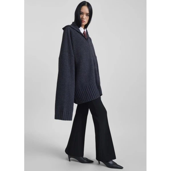 The Frankie Shop Saclay Oversized Zip-Up Cardigan - Charcoal - Oversized Minimalist Knitwear in Grey - Shop at Luxury Shoes 