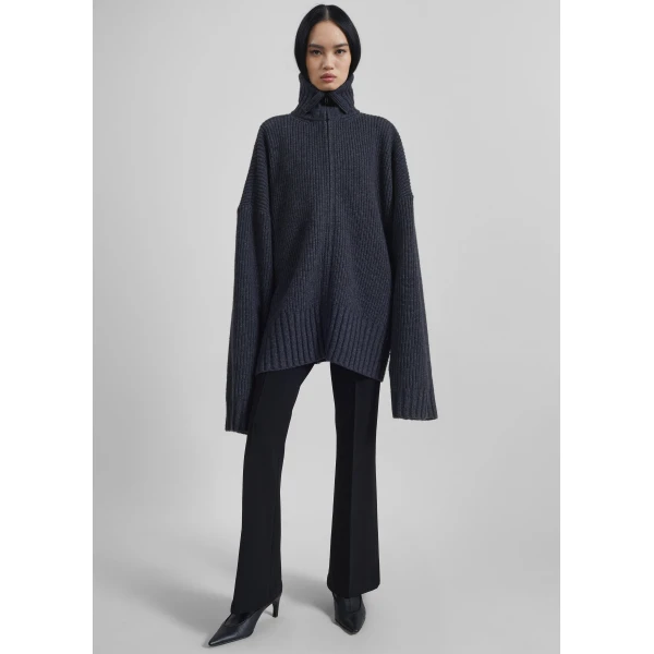The Frankie Shop Saclay Oversized Zip-Up Cardigan - Charcoal - Oversized Minimalist Knitwear in Grey - Shop at Luxury Shoes 