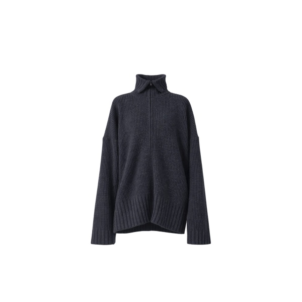 The Frankie Shop Saclay Oversized Zip-Up Cardigan - Charcoal - Oversized Minimalist Knitwear in Grey - Shop at Luxury Shoes 