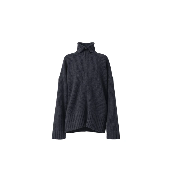 The Frankie Shop Saclay Oversized Zip-Up Cardigan - Charcoal - Oversized Minimalist Knitwear in Grey - Shop at Luxury Shoes 