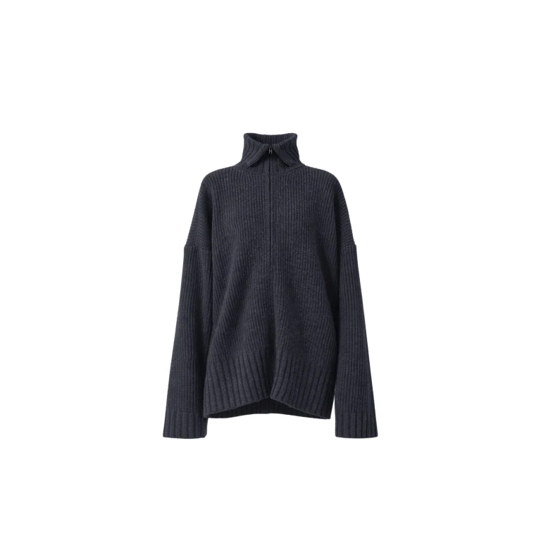 The Frankie Shop Saclay Oversized Zip-Up Cardigan - Charcoal - Oversized Minimalist Knitwear in Grey - Shop at Luxury Shoes 