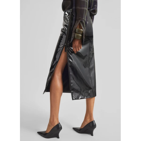 The Frankie Shop Samantha Patent Zip Skirt - Black - Oversized Minimalist Skirts in Black - Shop at Luxury Shoes 