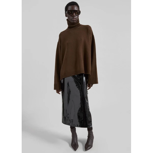 The Frankie Shop Samantha Patent Zip Skirt - Black - Oversized Minimalist Skirts in Black - Shop at Luxury Shoes 