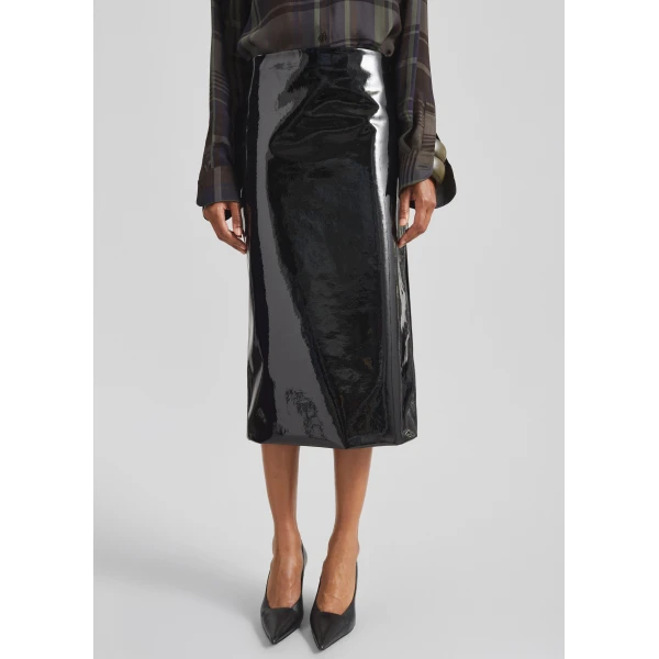 The Frankie Shop Samantha Patent Zip Skirt - Black - Oversized Minimalist Skirts in Black - Shop at Luxury Shoes 