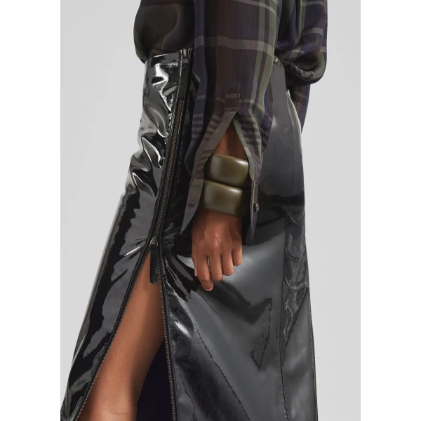 The Frankie Shop Samantha Patent Zip Skirt - Black - Oversized Minimalist Skirts in Black - Shop at Luxury Shoes 