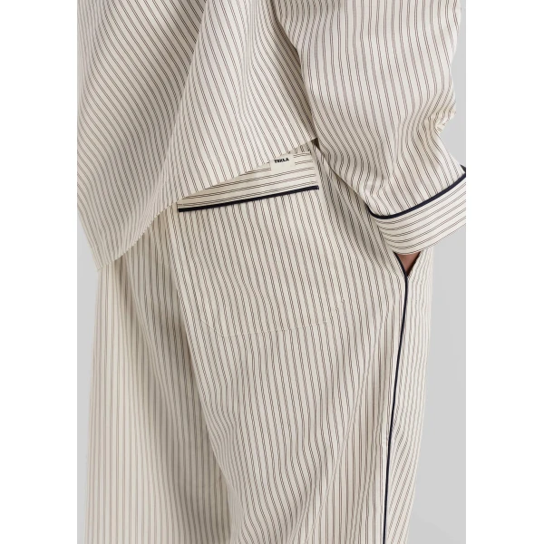 The Frankie Shop Sateen Pyjama Pants - Brown Pinstripe - Oversized Minimalist Loungewear in Multicolour - Shop at Luxury Shoes 