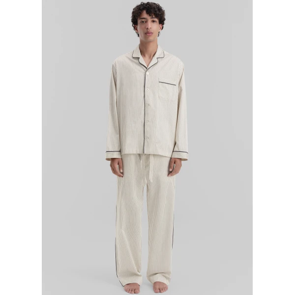 The Frankie Shop Sateen Pyjama Pants - Brown Pinstripe - Oversized Minimalist Loungewear in Multicolour - Shop at Luxury Shoes 