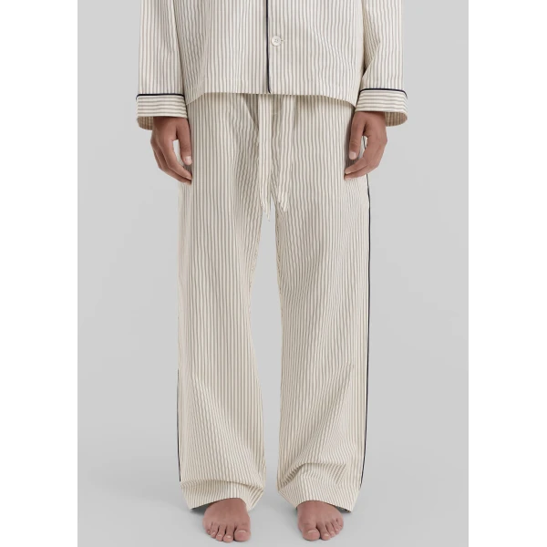 The Frankie Shop Sateen Pyjama Pants - Brown Pinstripe - Oversized Minimalist Loungewear in Multicolour - Shop at Luxury Shoes 