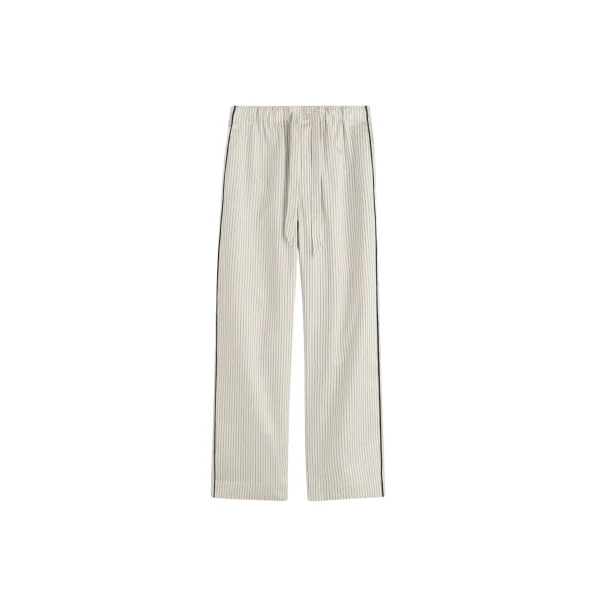 The Frankie Shop Sateen Pyjama Pants - Brown Pinstripe - Oversized Minimalist Loungewear in Multicolour - Shop at Luxury Shoes 