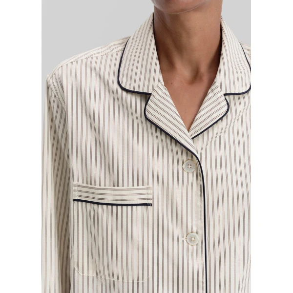 The Frankie Shop Sateen Pyjama Shirt - Brown Pinstripe - Oversized Minimalist Loungewear in Multicolour - Shop at Luxury Shoes 